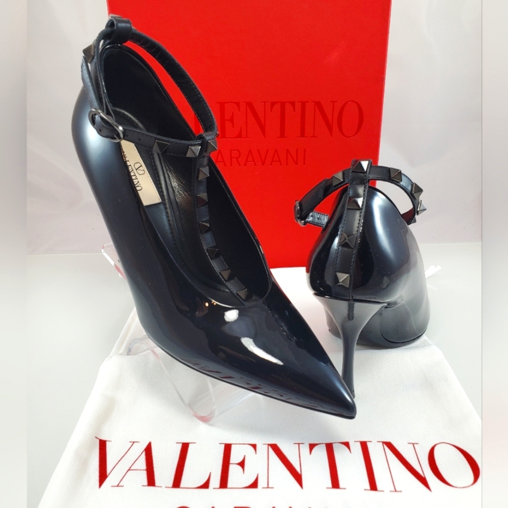 NEW$1250 VALENTINO Rockstud Patent Leather 100 Pumps With Matching Studs Sz 36.5 - Picture 15 of 16